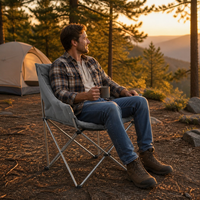 Chaise de camping pliante moderne rembourrée matelassée, chaise d'extérieur avec cadre en acier, capacité 120 kg, chaise longue à dossier haut pour villa et parc