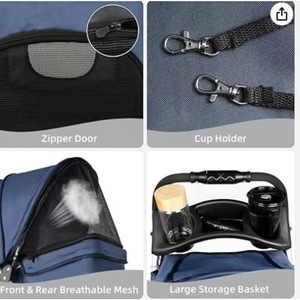 Poussette pliable pour animaux de compagnie, chien, chat, 3 roues, chariot de promenade pour chiens et chats de petite et moyenne taille, avec protection imperméable, échantillon gratuit - Product Image 6