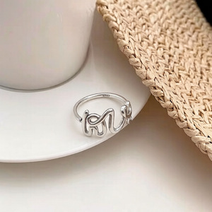 Retro Love <b>Ring</b> S925 <b>Sterling</b> <b>Silver</b> <b>Adjustable</b> Letter Design Everyday Wear Unisex Fine Jewelry - Product Image 2
