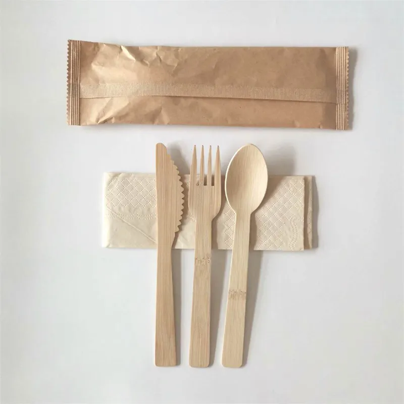 Wholesale Custom LOGO 100% biodegradable Disposable Bamboo Spoon Knife Set Fork Cutlery