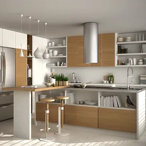 الحديثة تصميم الخشب القشرة البلوط/الجوز خزائن المطبخ الحديثة كامل مجموعات الأثاث المطبخ خزائن عرض زجاجية