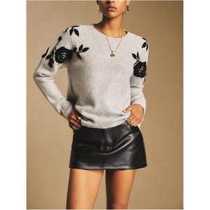 Pull en tricot floral personnalisé pour femme, col rond, manches longues, décontracté, automne-hiver, anti-boulochage - Product Image 2