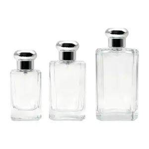 Manufacturer Luxury Empty Clear Flat Rectangular Shaped 25ml 50ml 100ml Spray Perfume Glass Bottles