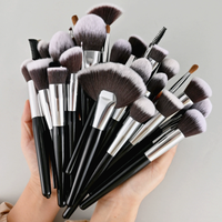 Ms.Miau Professional Black 40-Piece Synthetic Hair Angular Blush Makeup Set Wooden Handles Face Makeup Blending Foundation Eye