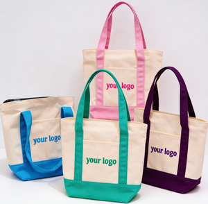 Bolsa de Compras de Lona Reutilizable de Color Caramelo para Mujer, Bolsa de Lona Personalizada con Logotipo, Bolsa de Lona en Blanco con Bolsillos y Cremallera - Product Image 1