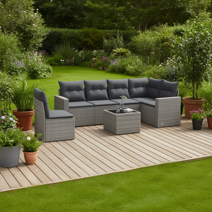 Ensemble de canapés de jardin en rotin gris 6 places, résistant aux intempéries, mobilier d'extérieur au design contemporain - Product Image 2