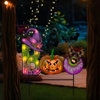 Letrero Luminoso Solar con Letras BOO, Sombrero de Bruja, Calabaza, Ojo, Decoraciones LED para Jardín de Halloween, Resistente al Agua