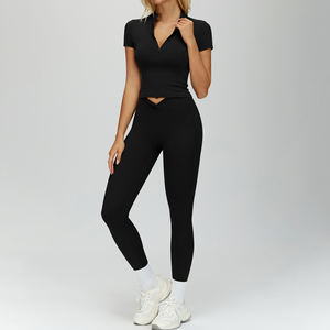 YIYI Fashion Set da Allenamento 4 Pezzi per Donne, <span class=keywords><strong>Top</strong></span> a Mezza Zip a Maniche Corte, Completo da Palestra e <span class=keywords><strong>Fitness</strong></span> ad Asciugatura Rapida, Comodo Completo da Yoga Femminile - Product Image 5