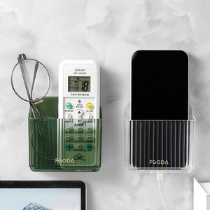 Plastic Wall Mount Multipurpose Phone Holder Universal <b>Storage</b> <b>Box</b> Remote Control Stand Charging Rack with Hook - Product Image 1