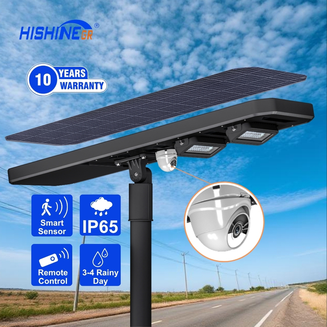 Hishine 120W LED Solar Street Light Lamps IP65 Waterproof with Smart Sensor Lampe Solaire Exterieur New Design for Outdoor Use