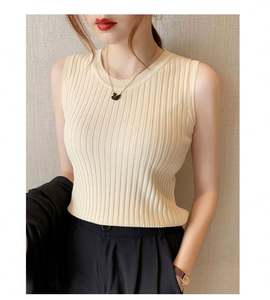 Gilet lavorati a maglia da donna Top o collo solido canottiere Mujer De <span class=keywords><strong>Moda</strong></span> primavera estate nuova <span class=keywords><strong>Moda</strong></span> femminile senza maniche Casual Top sottili - Product Image 3