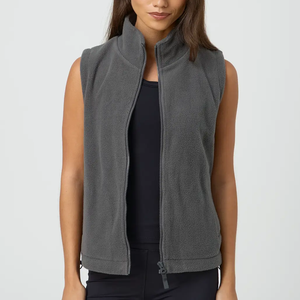 Gilet <span class=keywords><strong>polaire</strong></span> zippé pour <span class=keywords><strong>femme</strong></span> Vêtements de sport Col répandu Couleur unie Gilet pour <span class=keywords><strong>femme</strong></span> avec poches <span class=keywords><strong>sans</strong></span> manches - Product Image 2