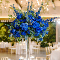 Vente en gros d'usine, centre de table en fleurs artificielles en soie de haute qualité, bleu royal, simple, luxueux et moderne