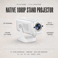 Projecteur Flixtone 2100 ANSI Lumen, résolution native 1080P, mise au point automatique, projecteur avec support gimbal, LED, Android 14, stéréo HIFI, projecteur domestique