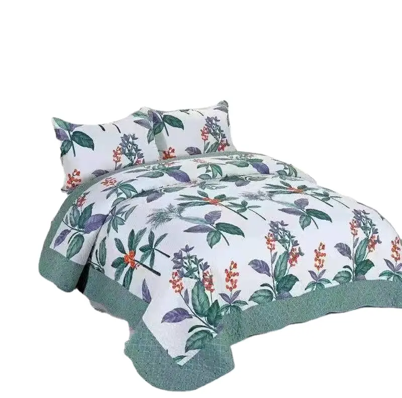 3-piece embroidered floral quilted bed sheet and quilt set 100% cotton beautiful bed sheet sets