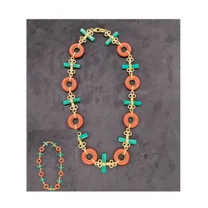 2024 Latest Elegant High Quality Luxury Donut Orange Carnelian With Green Onyx Stone Necklace for Women at Wholesale Price