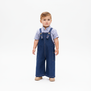 Salopette en jean bleu foncé personnalisée pour tout-petits garçons, bretelles réglables, salopette longue <span class=keywords><strong>avec</strong></span> poches latérales pour enfants garçons - Product Image 2