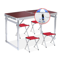 Table de camping réglable en hauteur, table pliante en aluminium pour pique-nique, table de plage portable avec parapluie et chaises pliantes