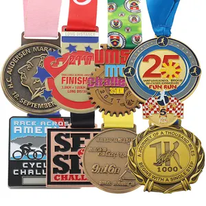 马拉松运动跑步比赛奖牌定制金属羽毛球镀金雕刻3D带丝带的棒球金牌