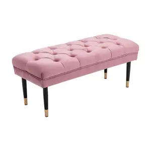 高品质新设计复古粉色天鹅绒奥斯曼客厅优雅长凳