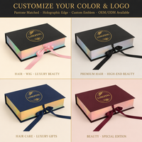 Kotak Hadiah Wig Holografik Rose Gold Kustom, Kotak Warna Dua Bagian dengan Pita Merah Muda, Lapisan Satin Hitam Matte Magnetik untuk Rambut