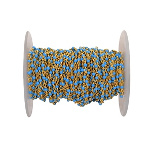 Petites pierres précieuses rondes à facettes bleu turquoise plaqué or perles en laiton trouver des chaînes - Product Image 1