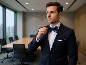 Navy Blue Pre-Tied Bow <b>Tie</b> Solid <b>Polyester</b> Formal Wear Accessory - Product Image 2