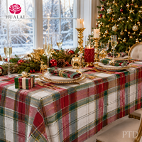 Nappe de Noël HuaLai sur mesure en faux coton et polyester, motif écossais rouge et vert, bord à franges, pour repas de fêtes