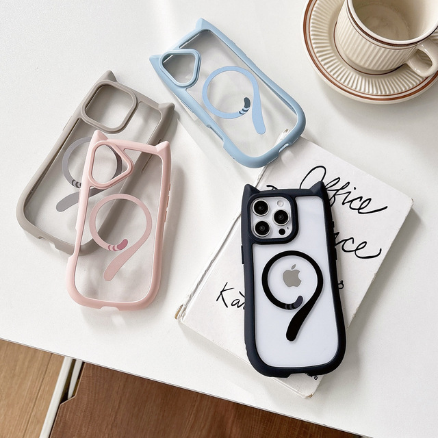 Cartoon 3D Cat Ear Wireless Magnetic Protective Shockproof Mobile Phone Accessories Cover Case for iPhone 14 15 Pro 16 Pro Max