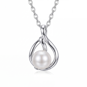 Elegante Collar con Colgante de Perla de Agua Dulce en Plata de Ley S925 con Diseño Curvo y Elegante, Delicado Regalo de Joyería con Perla para Mujer - Product Image 1
