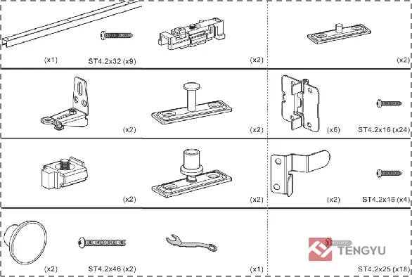 Hardware moderno porta bi-dobrável para armário, sistema interior porta dobrável