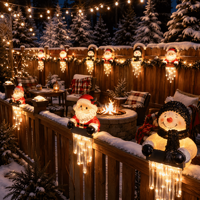 Lampu pagar teras Natal bertenaga surya, dekorasi manusia salju, Santa Claus, dan es batu untuk tangga, pagar, taman, penerangan liburan