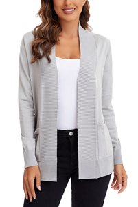 OEM <span class=keywords><strong>Cardigan</strong></span> da donna <span class=keywords><strong>Cardigan</strong></span> pendolare lavorato a maglia a manica lunga con tasca uncinetto morbido Casual <span class=keywords><strong>Cardigan</strong></span> da donna <span class=keywords><strong>grigio</strong></span> lavorato a maglia all'ingrosso - Product Image 4