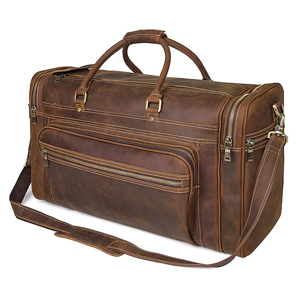 Stylish Large Capacity Vintage Crazy-horse Leather Travel Duffel Bag Strong Waterproof Durable Outdoor Handbag Messenger Bag