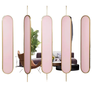 Panel Divisor de Vidrio con Marco Dorado Rosa para Privacidad de Oficina, Diseño Art Deco, Hecho de Metal, Marca <span class=keywords><strong>Homedeco</strong></span>, Modelo HDS-09 - Product Image 1