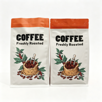 Sacs d'emballage pour grains de café torréfiés à fond plat, finition mate ou brillante personnalisée, 500g, 340g, 250g, 8oz, 12oz, avec valve et fermeture éclair réutilisable