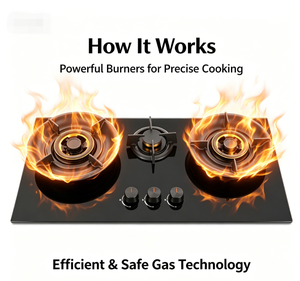 Table <span class=keywords><strong>de</strong></span> cuisson à <span class=keywords><strong>gaz</strong></span> robuste 3 zones en verre trempé avec brûleurs entièrement en cuivre et protection anti-extinction <span class=keywords><strong>de</strong></span> flamme pour cuisine - Product Image 1