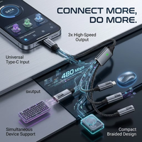 Kabel Data USB A Female ke USB A Female Universal 480Mbps, Kabel Pengisian Daya Flash 3 in 1 Tipe C Male untuk Pengisi Daya Laptop, Hard Disk