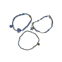 Ensemble de bracelets à breloques en forme de cœur, acier inoxydable 316L, placage or PVD, durable, résistant, multicolores, pierres bleues, cadeau