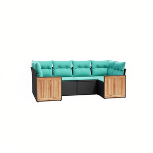 Ensemble de canapés de patio en polyrotin noir avec coussins, meubles d'extérieur, 6 pièces - Product Image 1