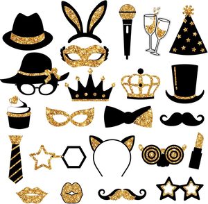 Divertidos Accesorios para Fotomatón, Decoración para Fiestas de Cumpleaños, Bodas, Familiares, Graduaciones, Discotecas, Mezcla de Sombreros, Lápiz Labial, Corbata (Dorada) - Product Image 4
