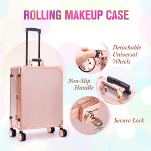 Trường hợp trang điểm với gương chiếu sáng, trạm trang điểm di động, <span class=keywords><strong>Studio</strong></span> tổ chức mỹ phẩm nghệ sĩ với 4 bánh xe lăn và khay - Product Image 5