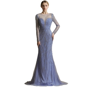 صور حقيقية عالية الجودة فاخرة مطرزة بالخرز فستان سهرة للنساء أنيق بأكمام طويلة فستان أم العروس - Product Image 1