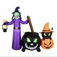 Decorazioni gonfiabili di Halloween da 1,8 metri, pentola magica da strega, gatto nero, luce LED gonfiabile a forma di zucca, per cortile e prato esterno