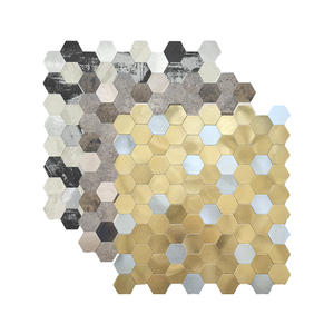 Decorazioni per la casa piastrelle in oro esagono da <span class=keywords><strong>cucina</strong></span> Backsplash in alluminio tessere da parete a mosaico autoadesive - Product Image 6