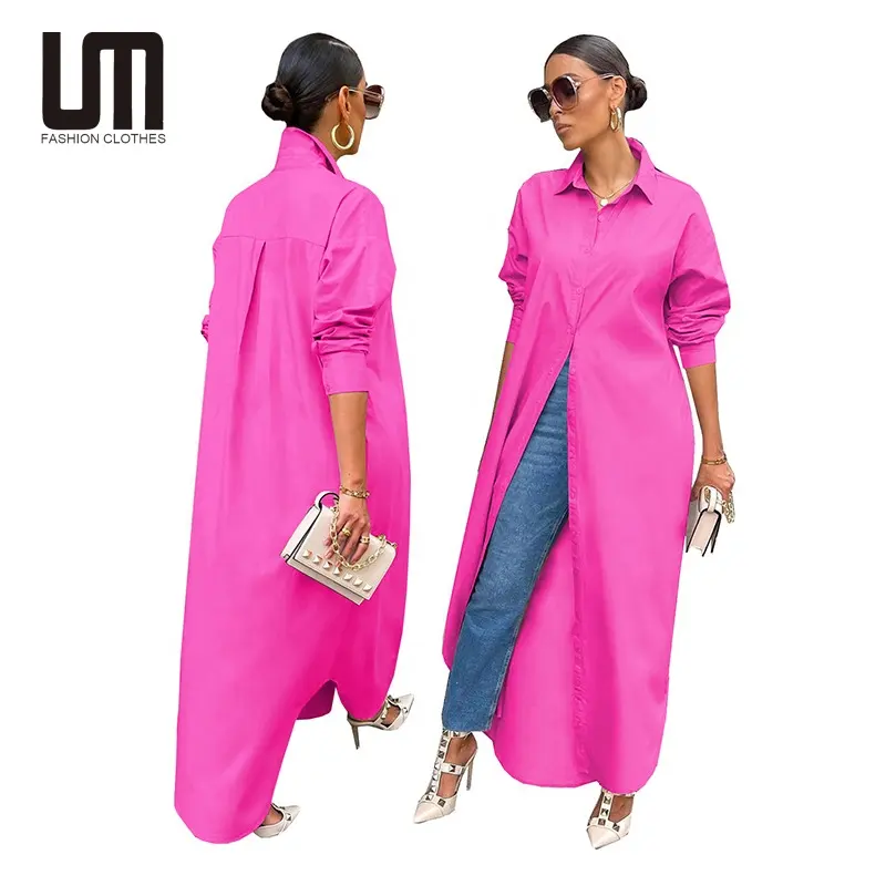 Liu Ming New Arrivals Women Casual Turn Down Collar Lantern Sleeve Buttons Loose Plus Size Office Lady Shirt Maxi Dress