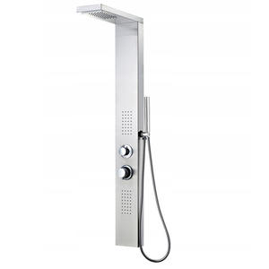 Panneau mural de douche contemporain économique pour villa, en laiton brossé, avec robinet en céramique, jet doux/pluie et massage, pour usage hôtelier, garantie 5 ans - Product Image 1