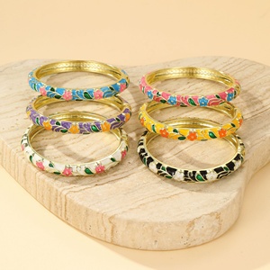 Fashion <b>Sweet</b> Colorful Oil Drop <b>Flowers</b> Leaves Vines Bracelet Retro Chinese <b>Flower</b> Enamel Open Ended Bracelet Jewelry - Product Image 1