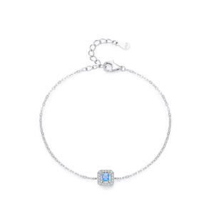 Pulsera de Cadena con Circonita Cuadrada Azul Océano en Plata de Ley S925 para Mujer, Joyería Sencilla para Uso Diario, Versión de Cobre Personalizable - Product Image 1