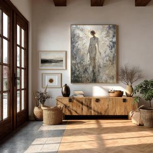 Peinture à l'huile sur toile faite à la main, peinture abstraite contemporaine beige, décoration d'entrée, art sur toile pour la maison et la galerie - Product Image 5